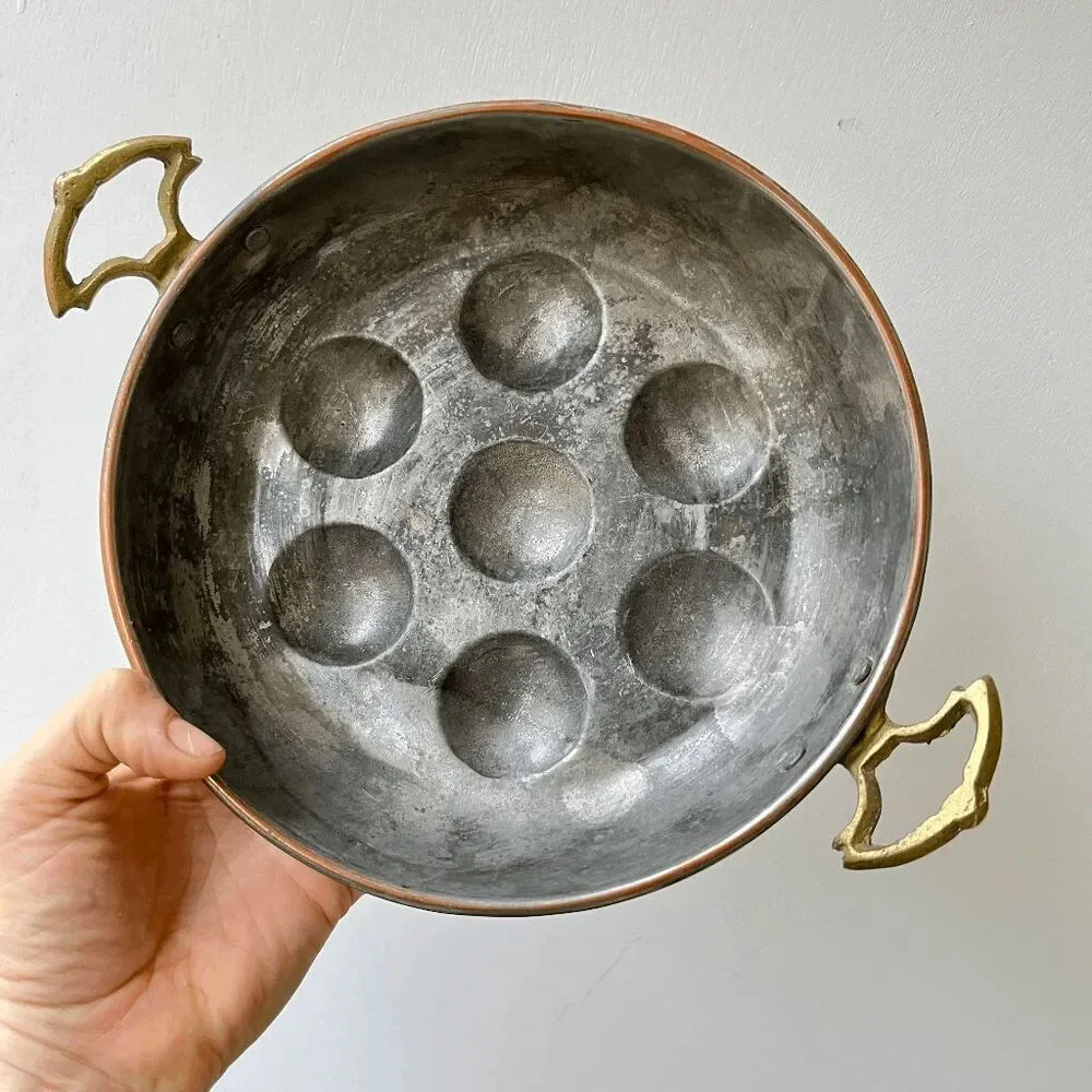 French Country Copper Escargot Pan VTG Rustic Cottage Decor Egg